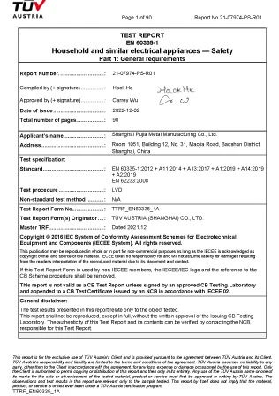 test report household and similar electrical appliances safety